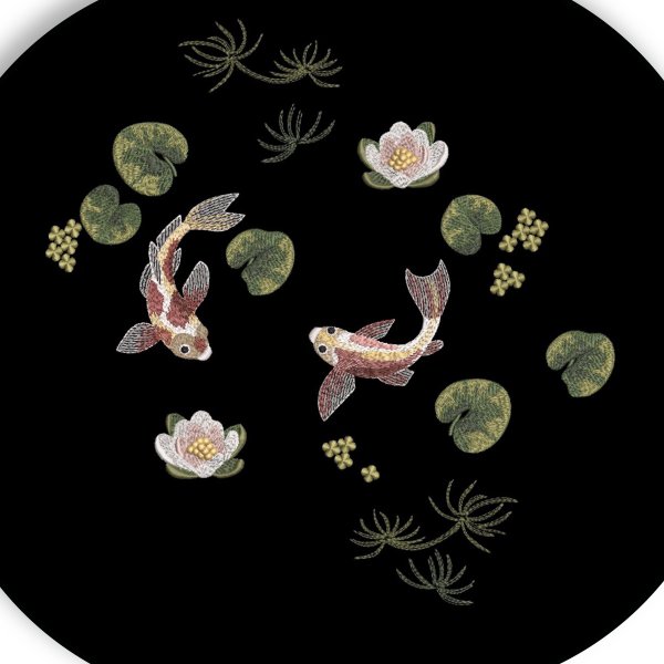 Fish in the pond set of machine embroidery designs, animal floral embroidery pattern, digital embroi