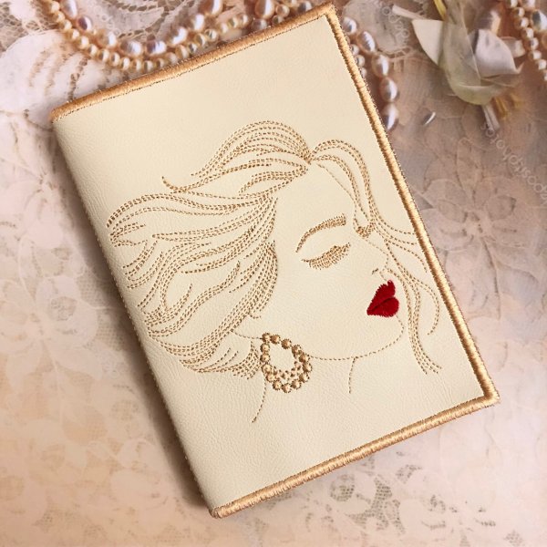 Ladies passport cover machine embroidery design
