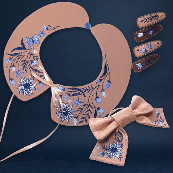 Set of accessories: collar, bow and hairpins Machine embroidery designs