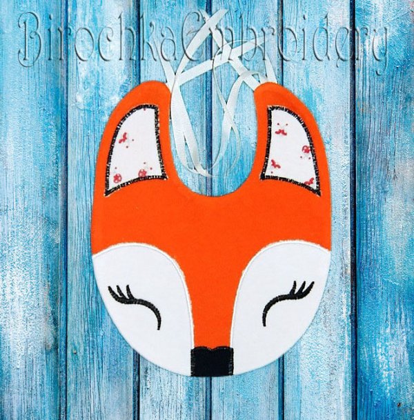Baby Bib pattern, Fox Machine Embroidery Design In The Hoop