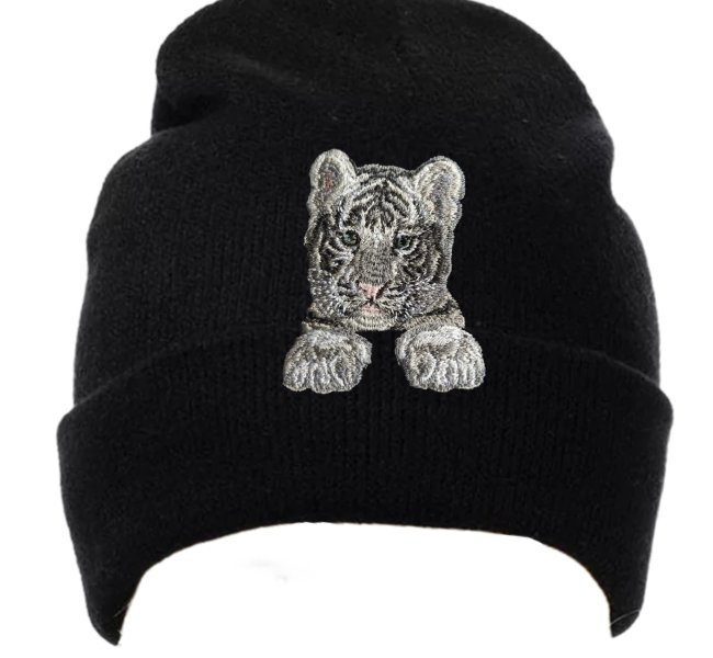 Tiger cub with paws grey miniature realistic machine embroidery design