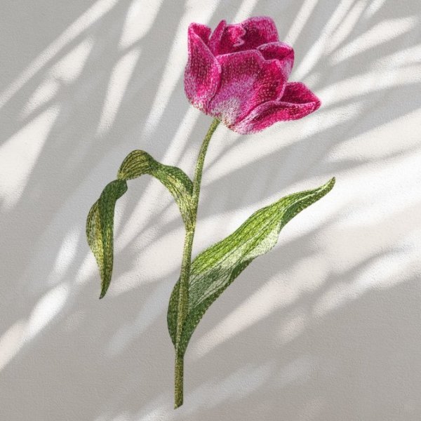 Machine embroidery design Tulip in the art surface technique