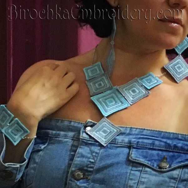 Кружево колье, браслет и серьги дизайн машинной вышивки