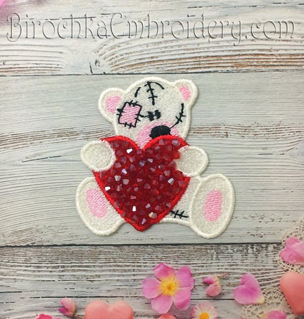Machine Embroidery Design FSL Teddy Bear Brooch