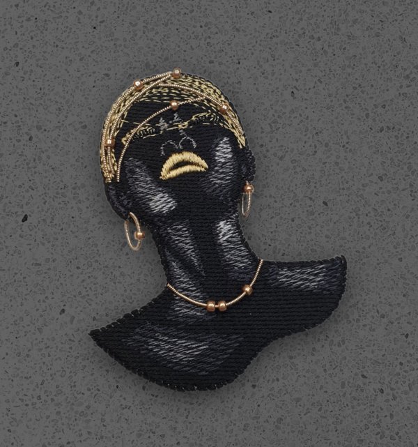 African woman machine embroidery design to create a brooch, keychain, pendant machine embroidery pat