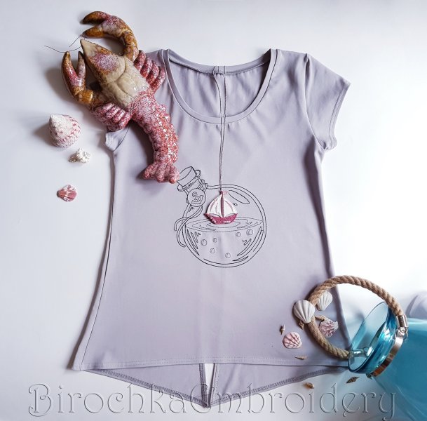 Парусник в бутылке дизайн машинной вышивки, вышивка и кулон ФСЛ