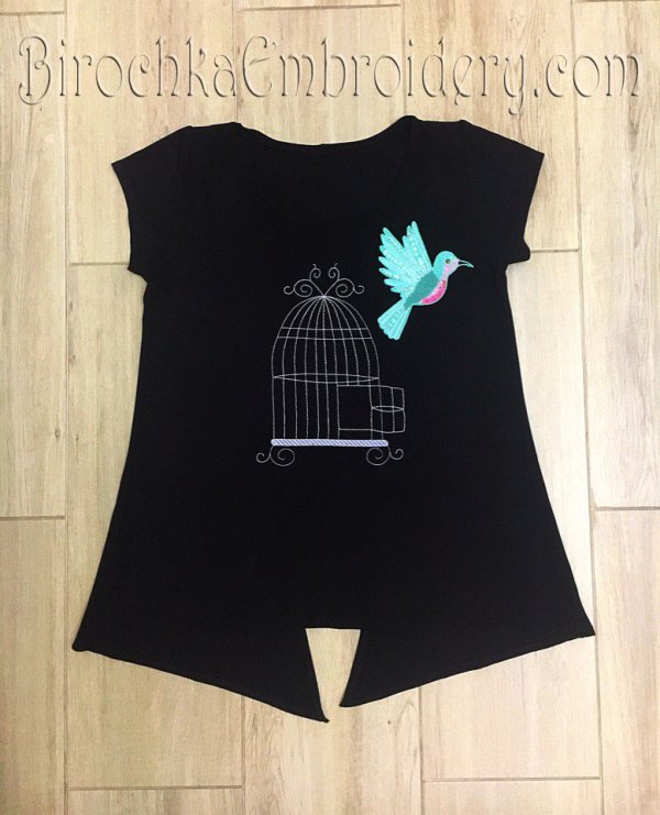 Machine embroidery design FSL Bird Brooch and Embroidered Сage