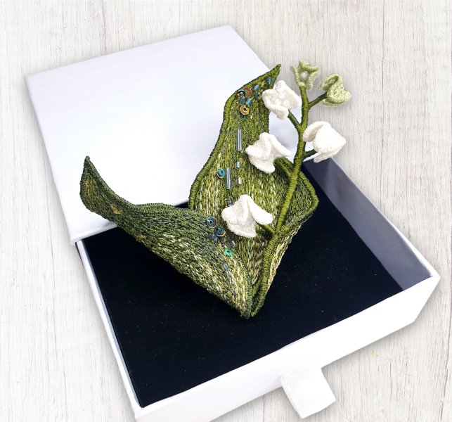 Lily of valley FSL machine embroidery design 3D flower for making earrings, brooches or other decora