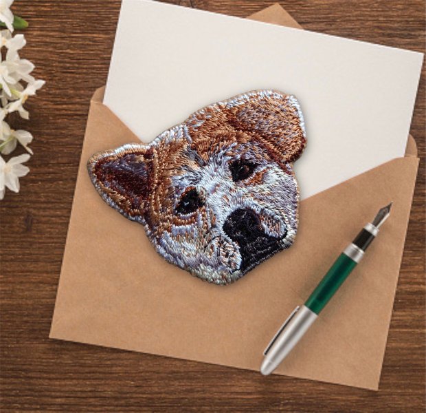 Hachiko miniature machine embroidery design was created from a photo of a real Hachiko