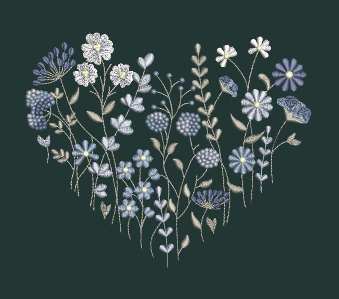 Machine Embroidery Design Field herbs in a heart floral embroidery pattern
