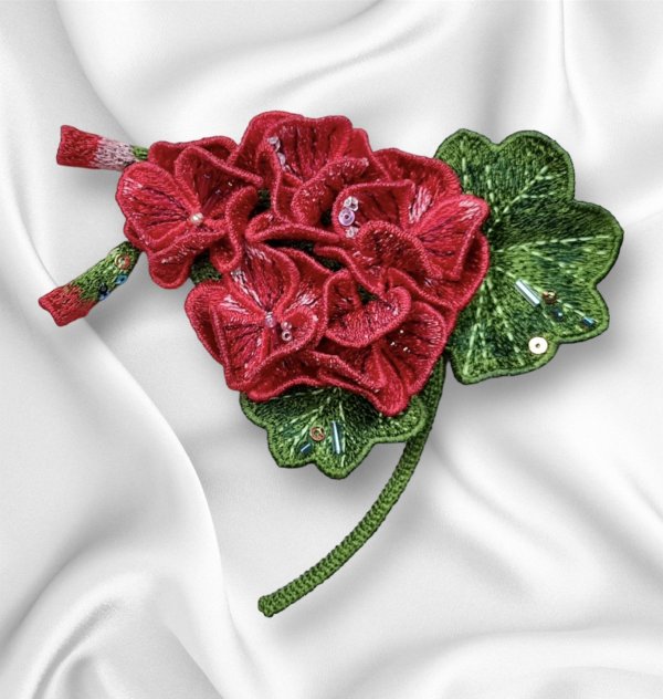 FSL geranium machine embroidery design for brooches and other jewelry