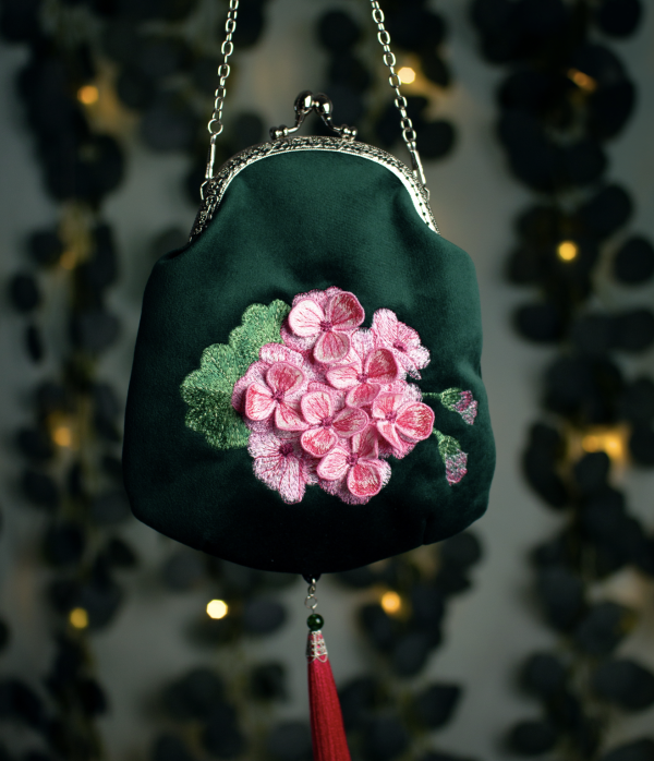 Machine embroidery design in art stitch technique Geranium with 3D elements