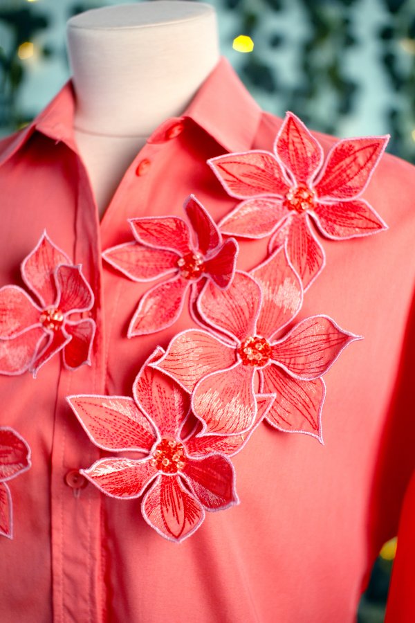 Volumetric flowers for decoration using applique technique machine embroidery design