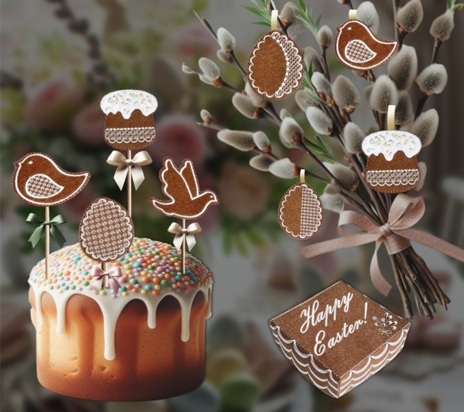 Set of Easter decorative toys “Gingerbread cookies with icing”