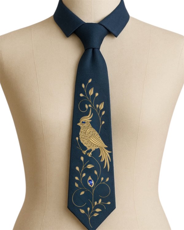 Machine embroidery design "Bird of Paradise" for embroidery on a tie