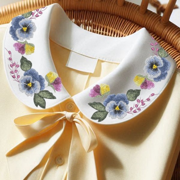 Detachable collar "Pansies with volumetric elements"