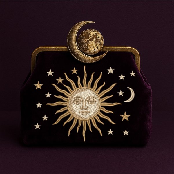 The Sun and Stars design is for creating a clutch directly in the hoop or for embroidering on other